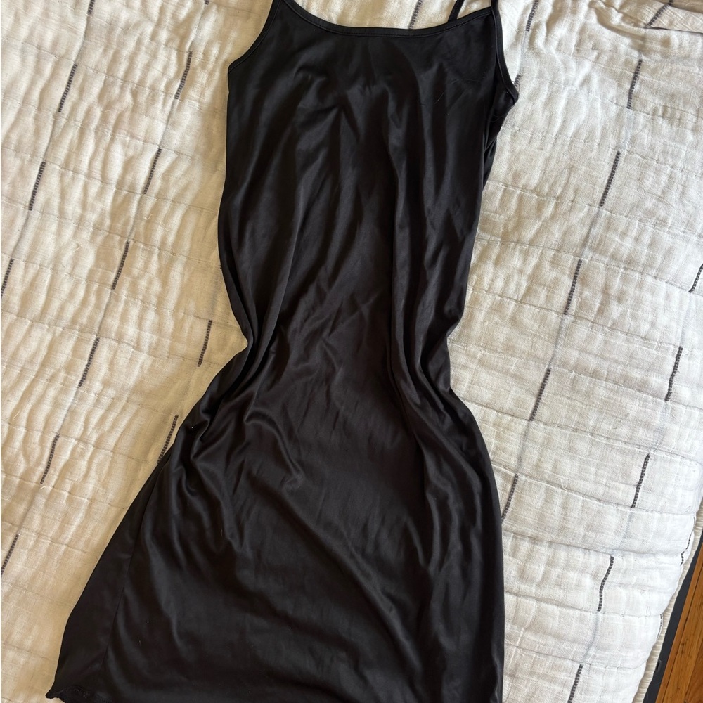 Black Slip Dress with Raw Hem, Size S